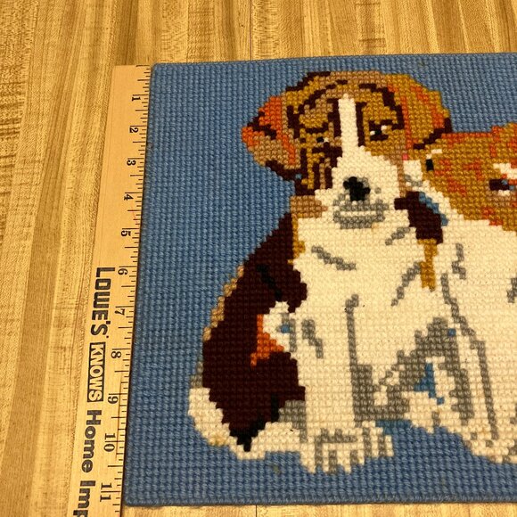 Plastic canvas vintage needle work picture kitten and puppy kitschy home decor - Picture 3 of 6